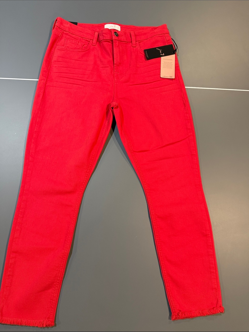 Jen 7 by 7 For All Mankind Cropped Frayed Hem Skinny Jeans Red Size 8 NWT